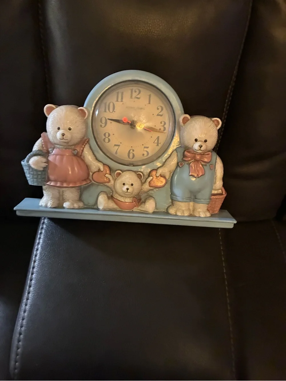 Vintage 1987 Homco Teddy Bear Family Nursery Quartz Clock - Cottage Core